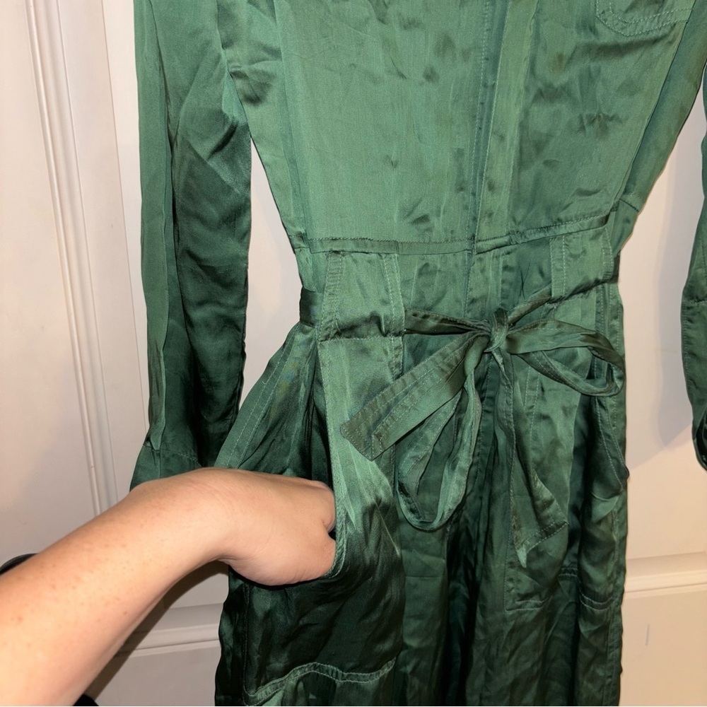 Guadalupe Design Emerald Green Long
Sleeve Cotton Lining Utility Silky Jumpsuit - Picture 4 of 15